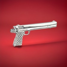 Men's Suit Tie Clip Chrome Long Slide Hand Gun Clasp Colt 1911a Custom Magnum A+